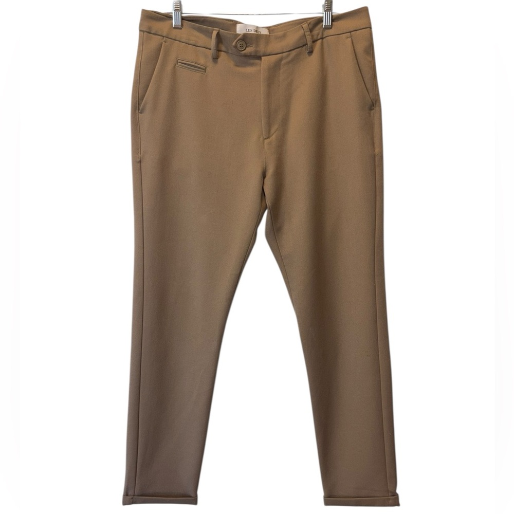 Les Deux Men’s Como Suit Pant Brown Stretch Knit Slim Leg Cropped 33x30